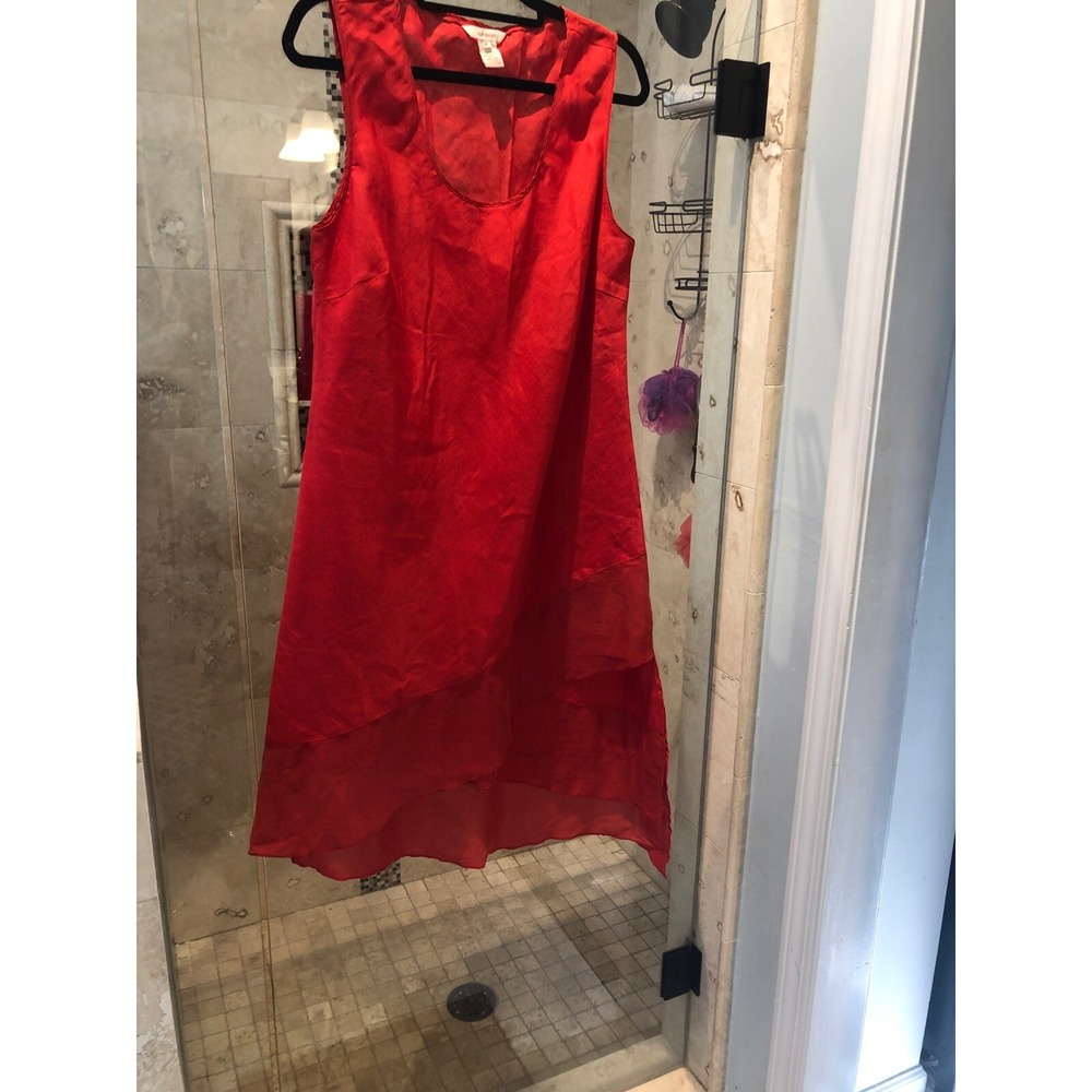 New Sundance Catalog Sz XL Red Linen Silk Enchanted Asymmetrical Maxi Dress